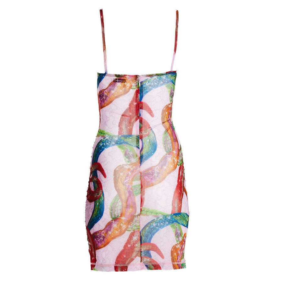 Spaghetti Dress Ruched Mesh Dress