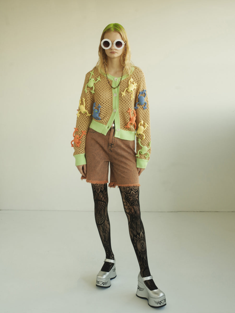 Frog Crochet Mesh Cardigan