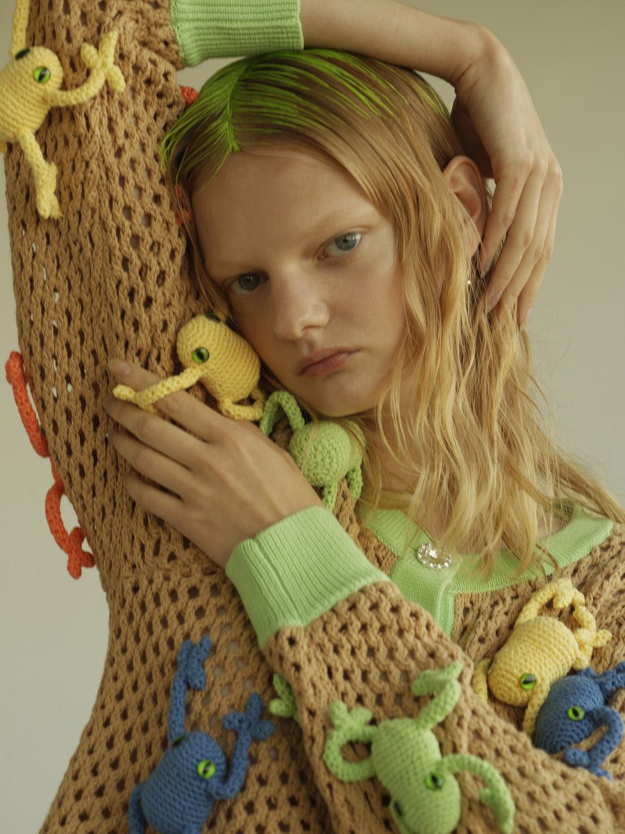 Frog Crochet Mesh Cardigan