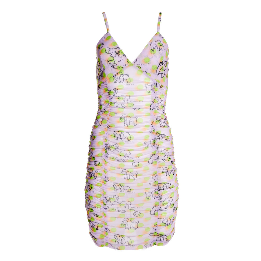 Spaghetti Dress Ruched Mesh Dress